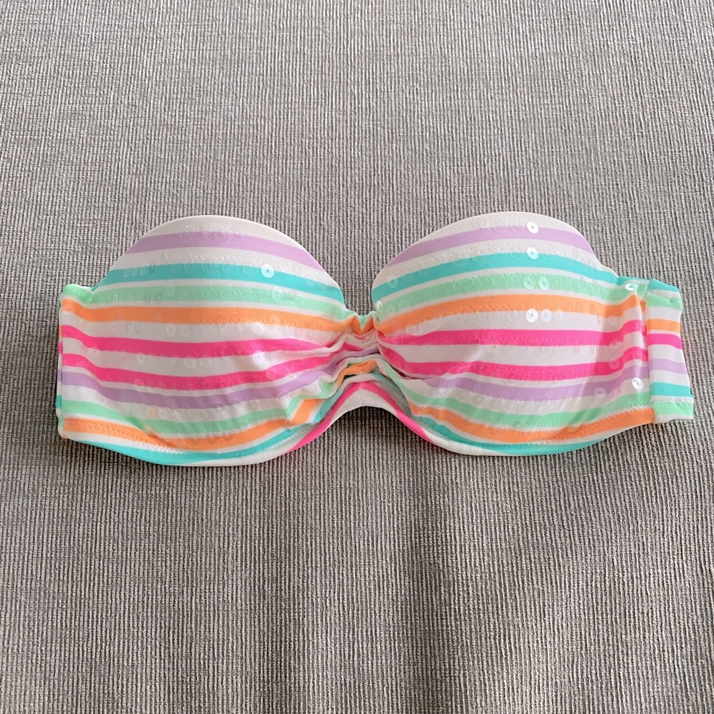 White with Pastel Stripes Sequin Victoria’s Secret Bandeau Bathing Suit Top